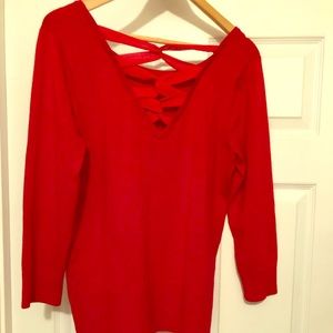 Red criss cross back sweater